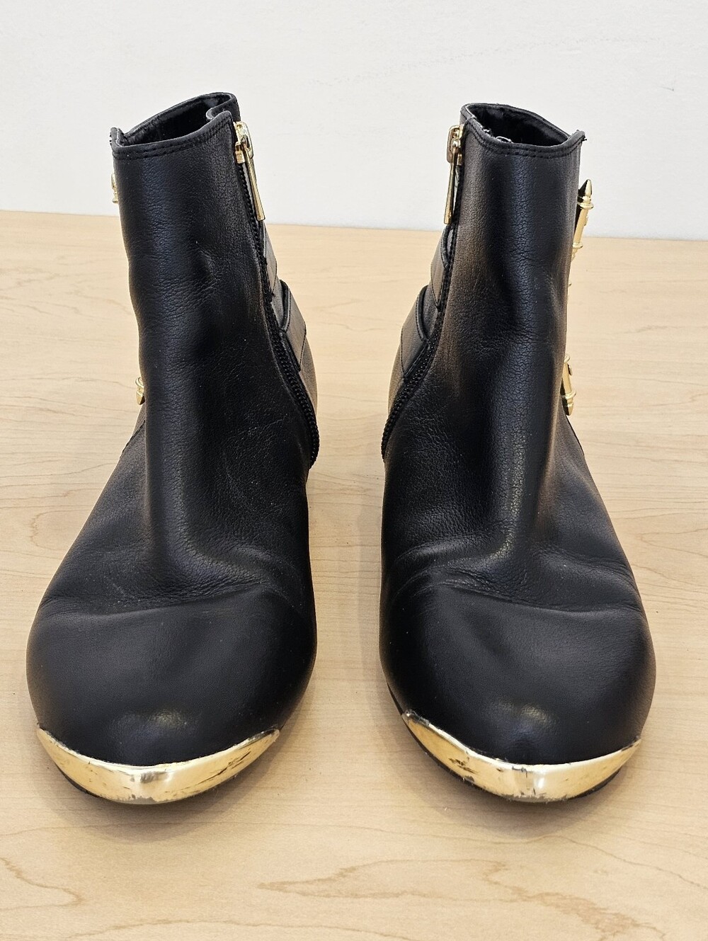 Dolce Vita Black Ankle Boots with Gold Buckle Straps - Size 8.5